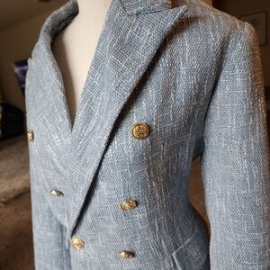 Elegant Blue Blazer with Gold Accents